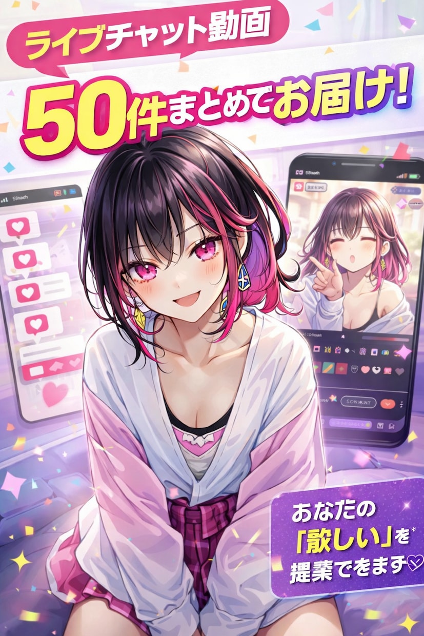 ライブチャット動画を【50件】まとめて納品します ライブチャットで可愛いのを厳選して50選びました。 イメージ2