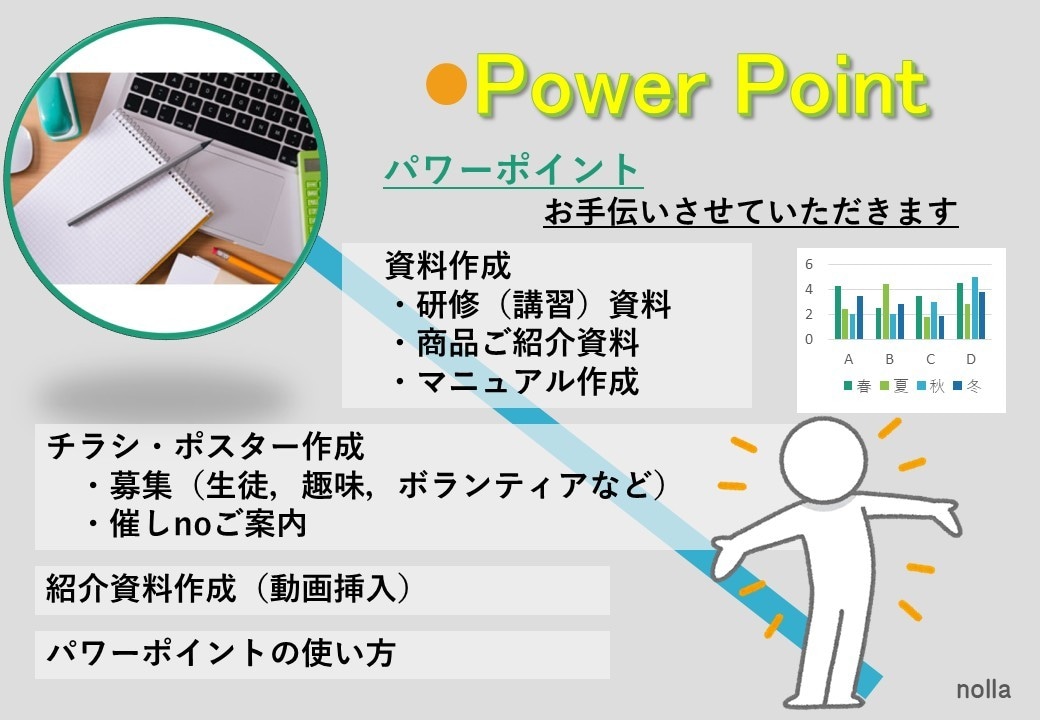 パワポ「らしさ」カラーで作成させて頂きます 資料（セミナー・商品紹介等）、チラシ等作成致します。 イメージ1