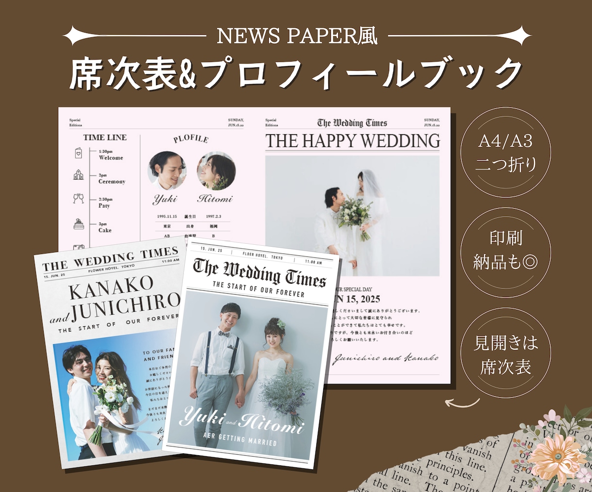 英字新聞風、席次表&プロフィールブック作ります シンプル可愛い席次表♪データ作成から印刷納品も◎ イメージ1