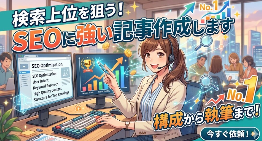 SEOを意識した記事を構成執筆まで丁寧に作成します 検索上位になるような記事等を執筆をします イメージ1