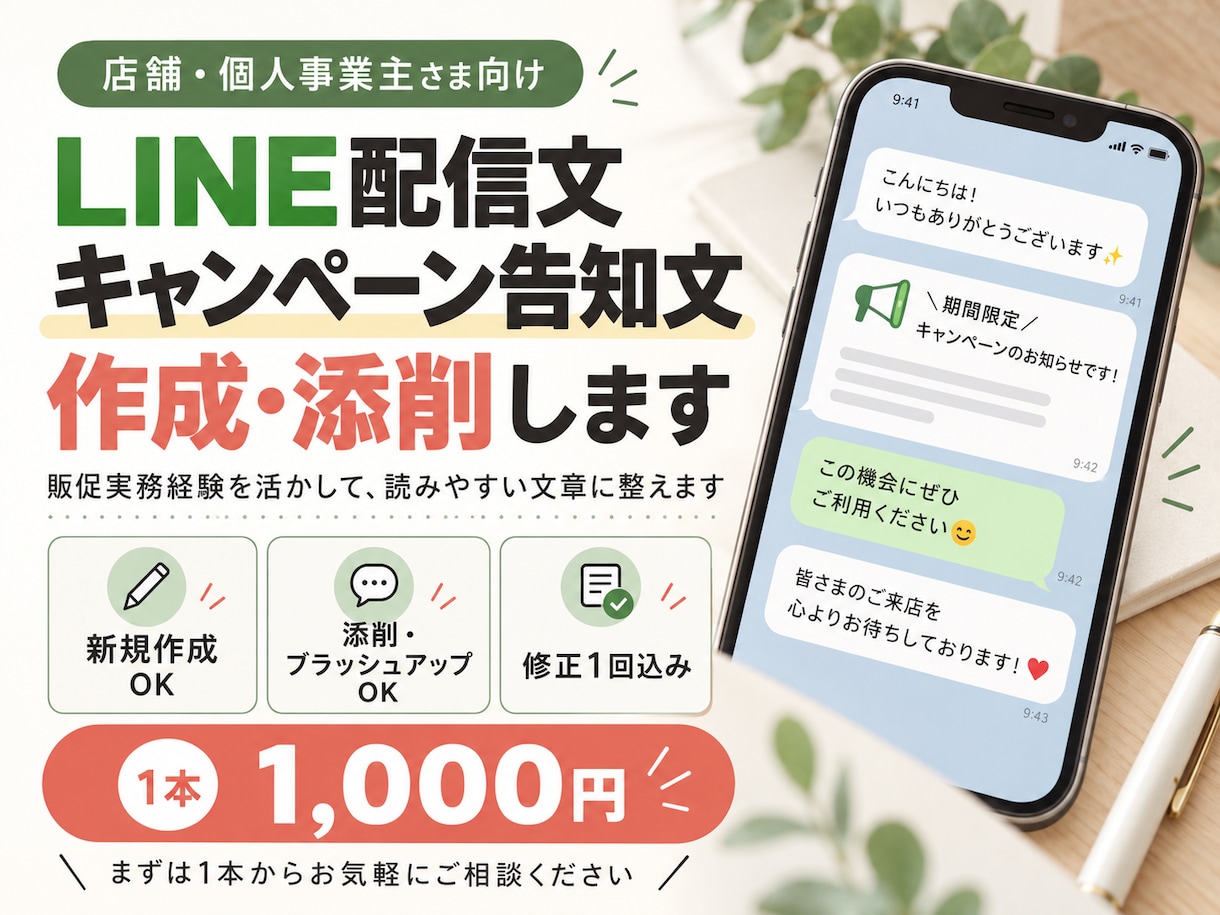 LINE配信・キャンペーン告知文を作成しますます 販促実務経験を活かし、読みやすい文章に整えます イメージ1