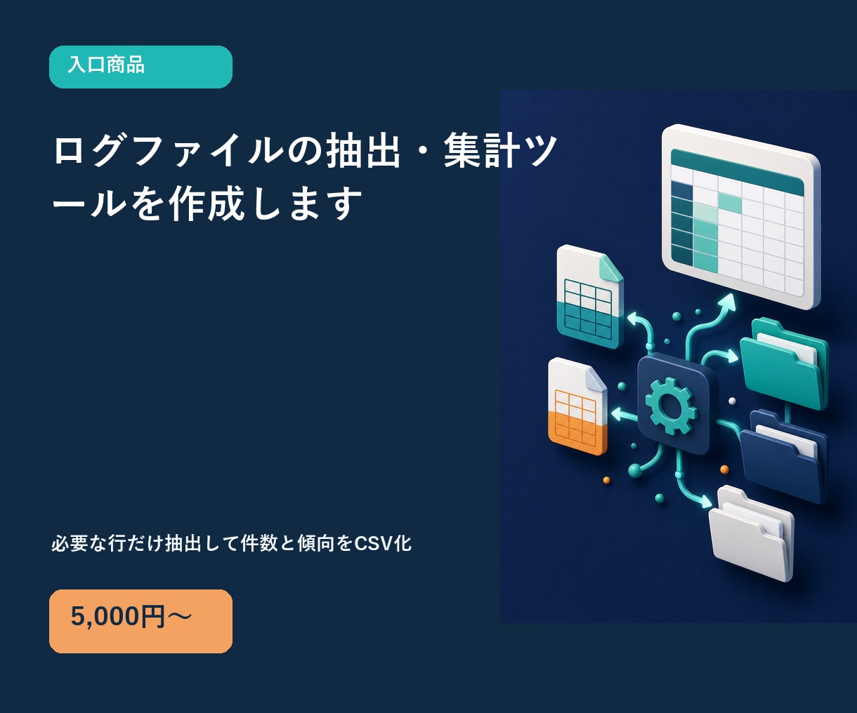 ログファイルの抽出・集計ツールを作成します 必要な行だけ抽出して件数と傾向をCSV化 イメージ1