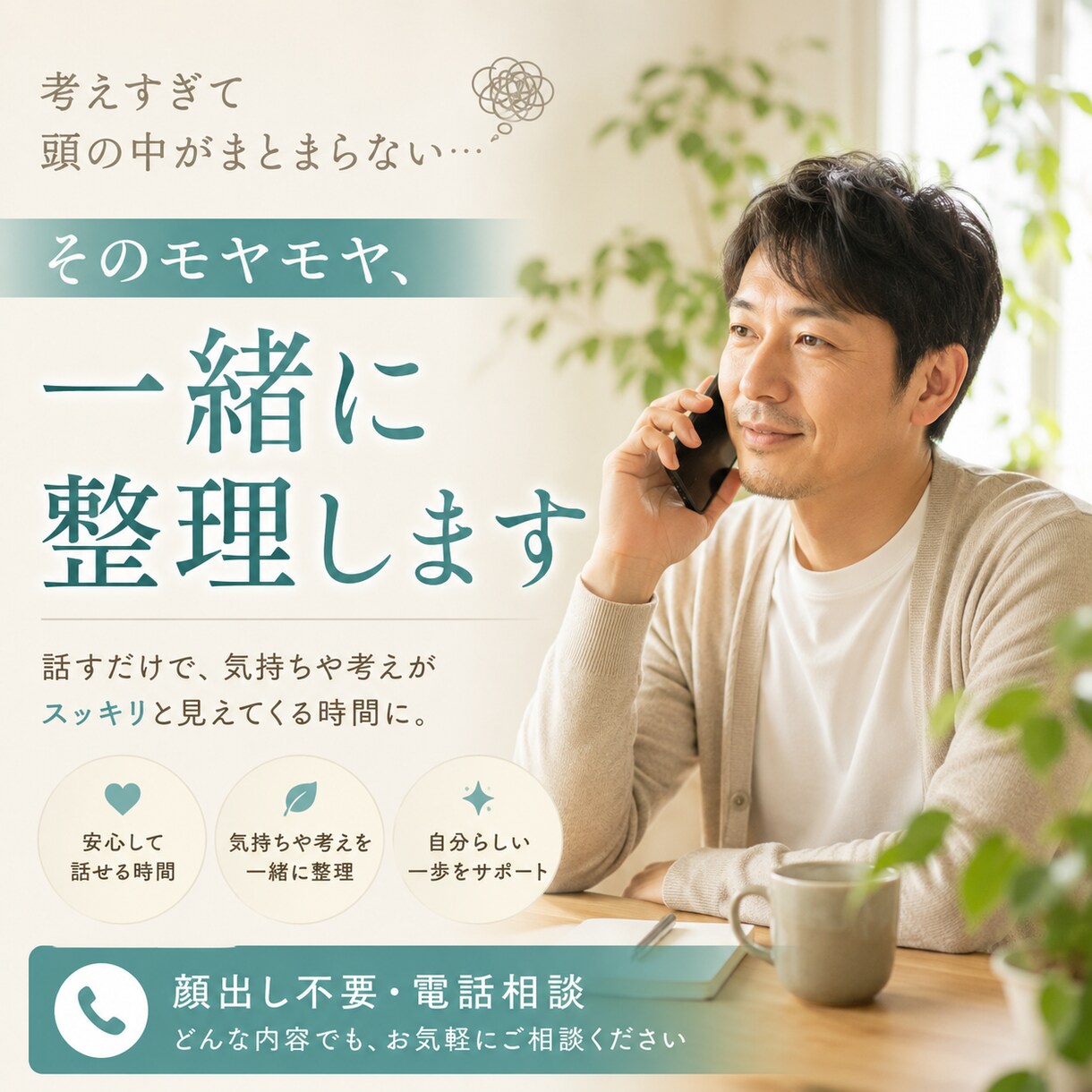 頭の中のモヤモヤを一緒に整理しますます うまく言葉にできない気持ちも、ゆっくりお聴きします イメージ1