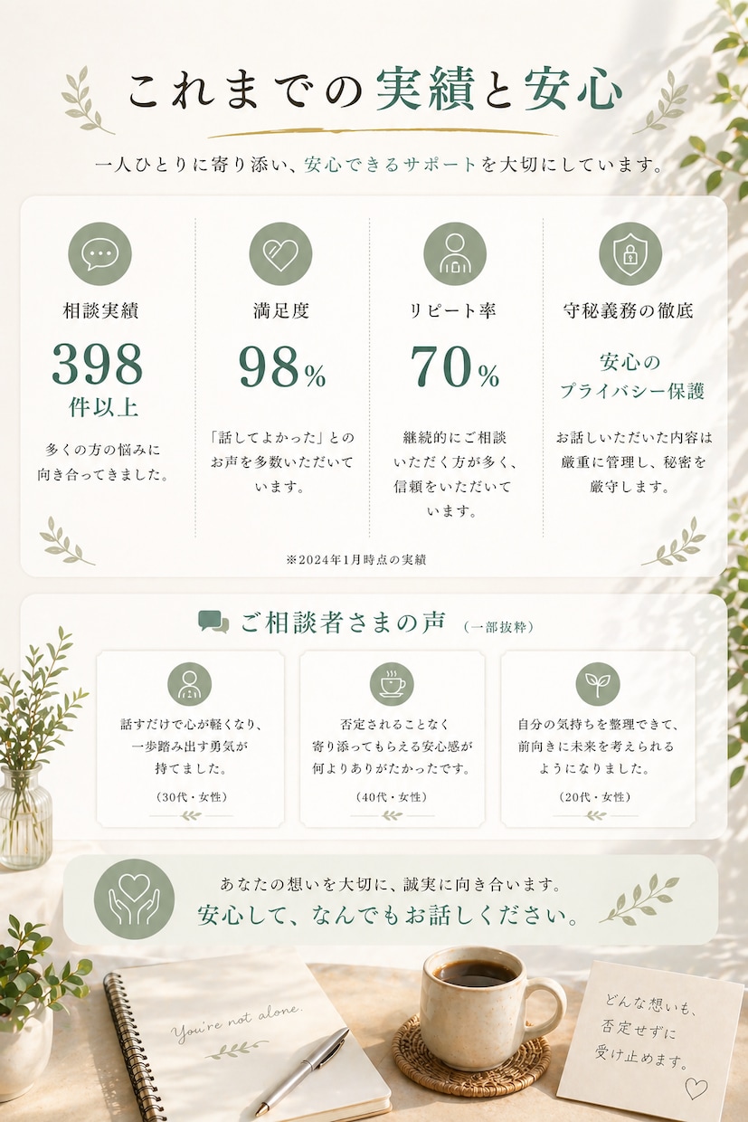 悩み相談・愚痴聞き、丁寧に電話で承ります やさしい声の電話相談で、心が軽くなる寄り添い時間をあなたに イメージ7