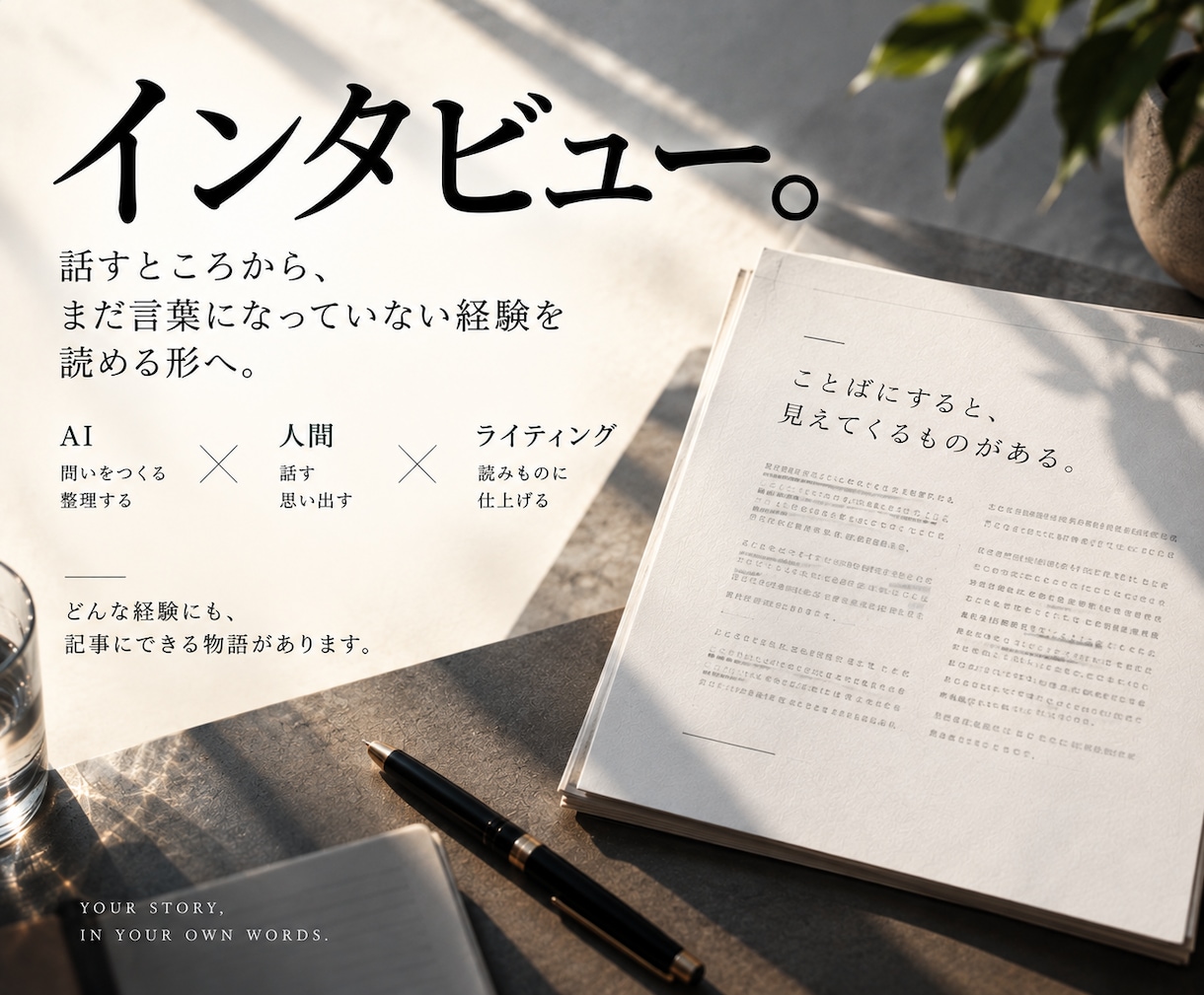AIと質問を設計し、あなたの経験を記事にします 話すところから、まだ言葉になっていない経験を読める形へ イメージ1