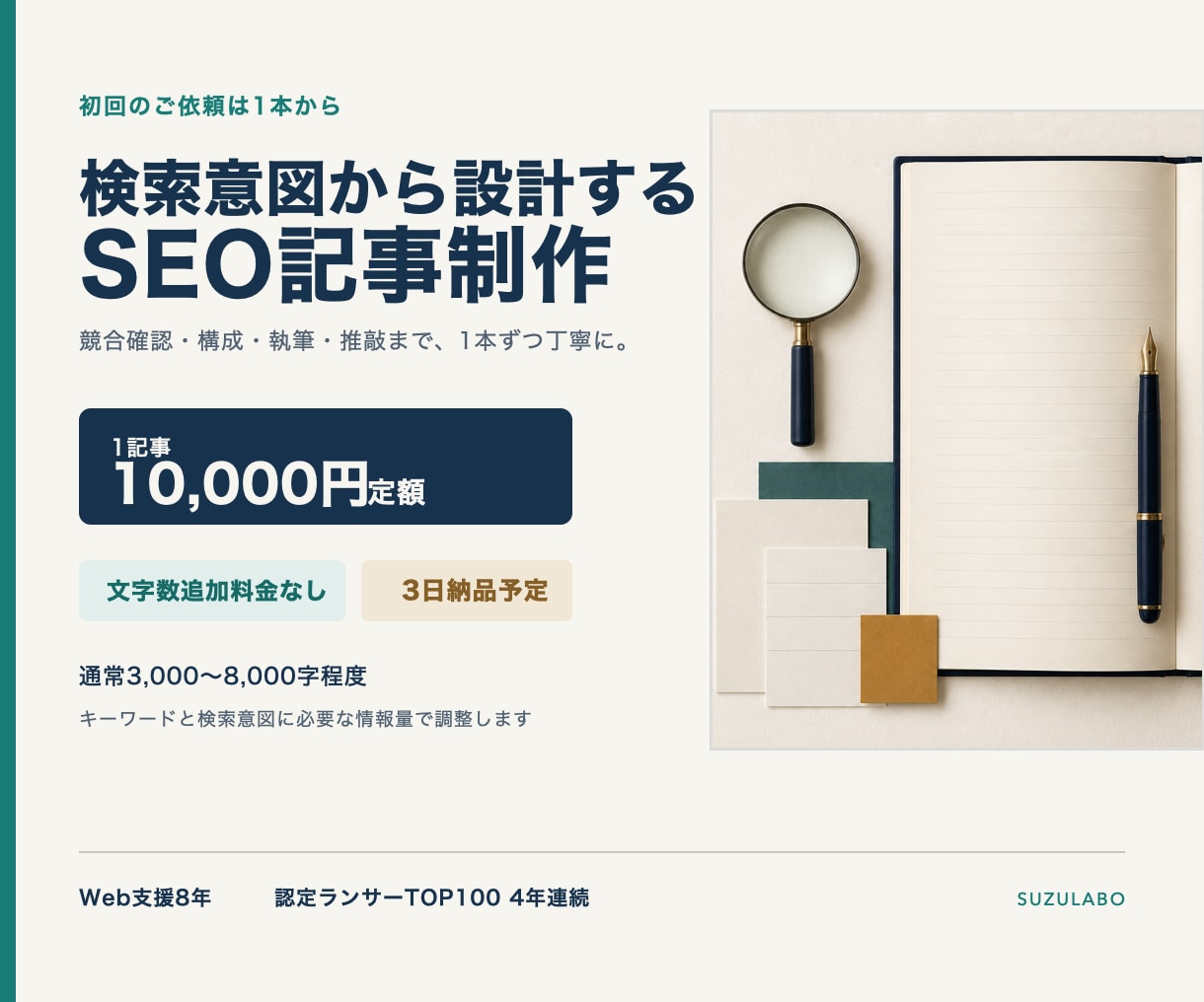 SEO記事を構成から1本1万円で制作します 文字数追加料金なし。検索意図に合わせて設計 イメージ1
