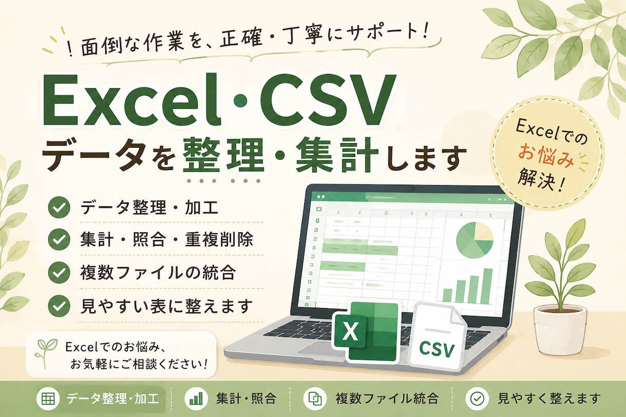 Excel・CSVデータを整理・集計します 面倒なデータ整理・加工を正確・丁寧にお手伝い イメージ1