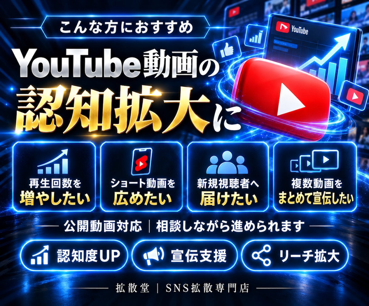 YouTubeの再生回数を5万回以上増やします 最大10万回｜ショート動画対応｜複数動画への振分け可 イメージ3