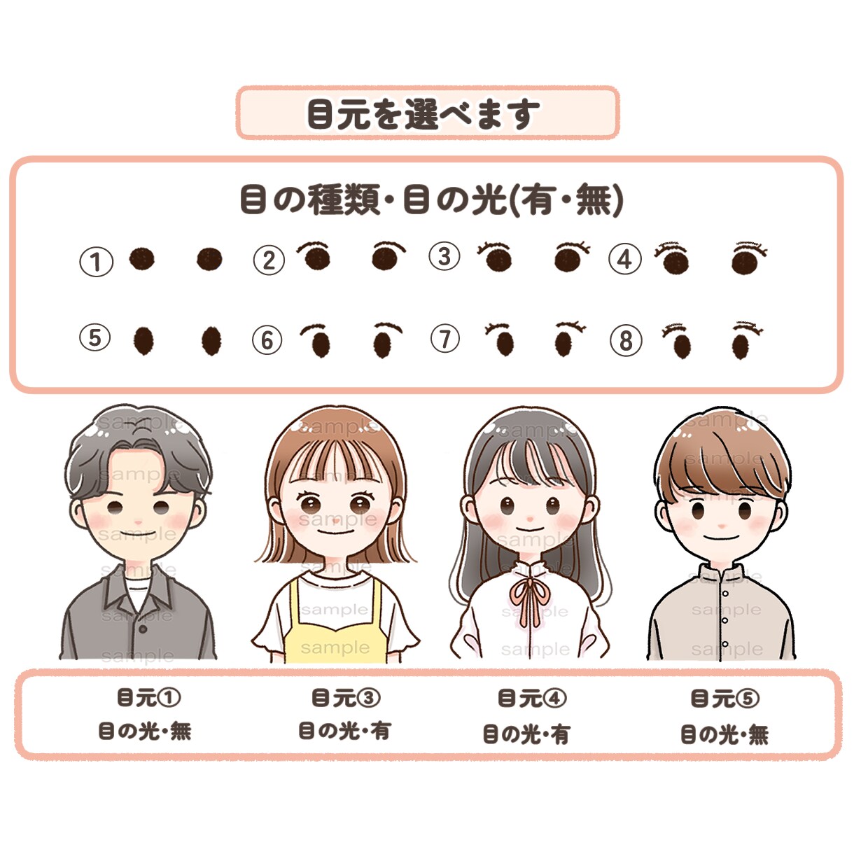 目元選べる！表情6点セットお描きします ブログ・SNS・YouTubeのアイコンや挿絵に♪ イメージ3