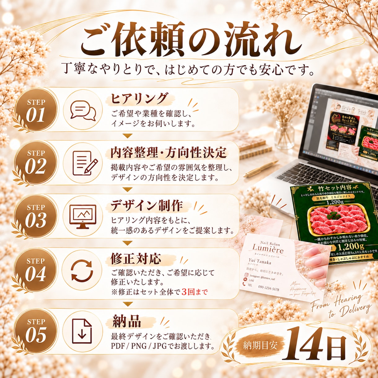 開業向け販促デザイン3点作ります 名刺・チラシ・SNS画像をまとめて制作 イメージ4