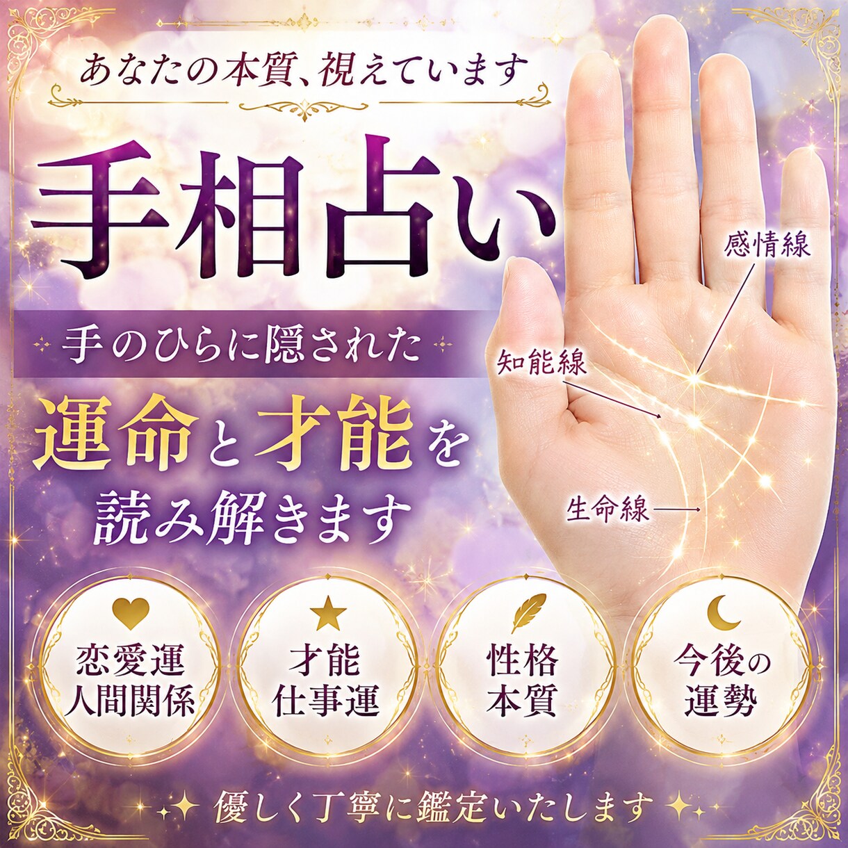 実績割引 本質・恋愛・才能を手相から読み解きます 本当のあなた恋愛・才能・未来あなたの強み視えています イメージ1