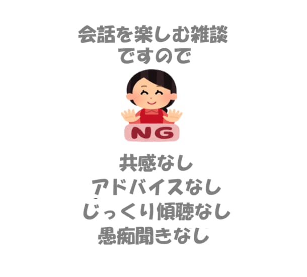 初回５０往復●リピーターさま１００往復●雑談します 最安値●共感・傾聴・アドバイス・愚痴なし●話しかけ・質問なし イメージ4
