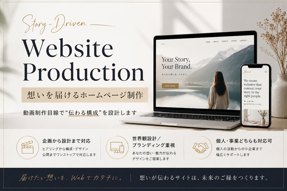 動画クリエイターがプロデュースするHPを制作します 離脱されないHP。あなたの想いが選ばれる。その感動を届けたい イメージ2