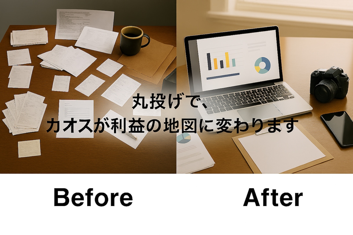 どんぶり勘定を卒業！収支整理と改善アドバイスします 領収書の山を丸投げ！無料で『削れるコストと案件別利益』を分析 イメージ1