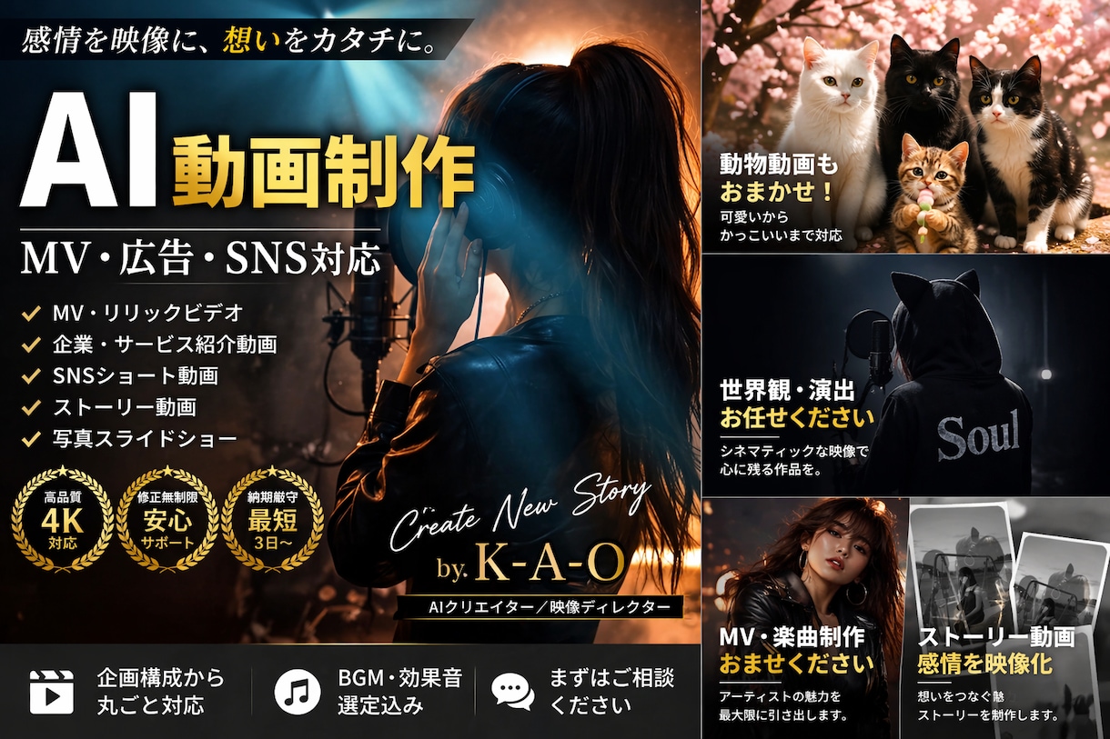 映画レベルAI動画制作します 世界観重視の映画クオリティ映像で差別化します イメージ2