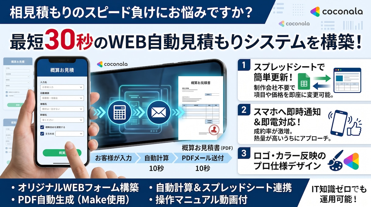 顧客獲得を自動化！WEB自動見積もりシステムします 24時間自動営業！スマホで完結するお見積り＆PDF即時発行 イメージ1