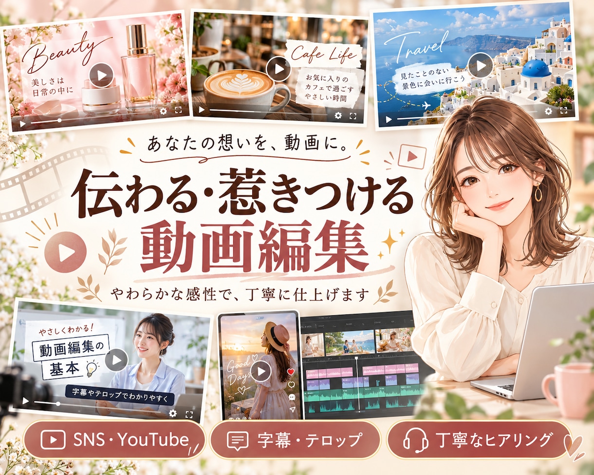 SNS・YouTubeの動画を丁寧に編集します やわらかな編集と丁寧な対応で動画を仕上げます イメージ1