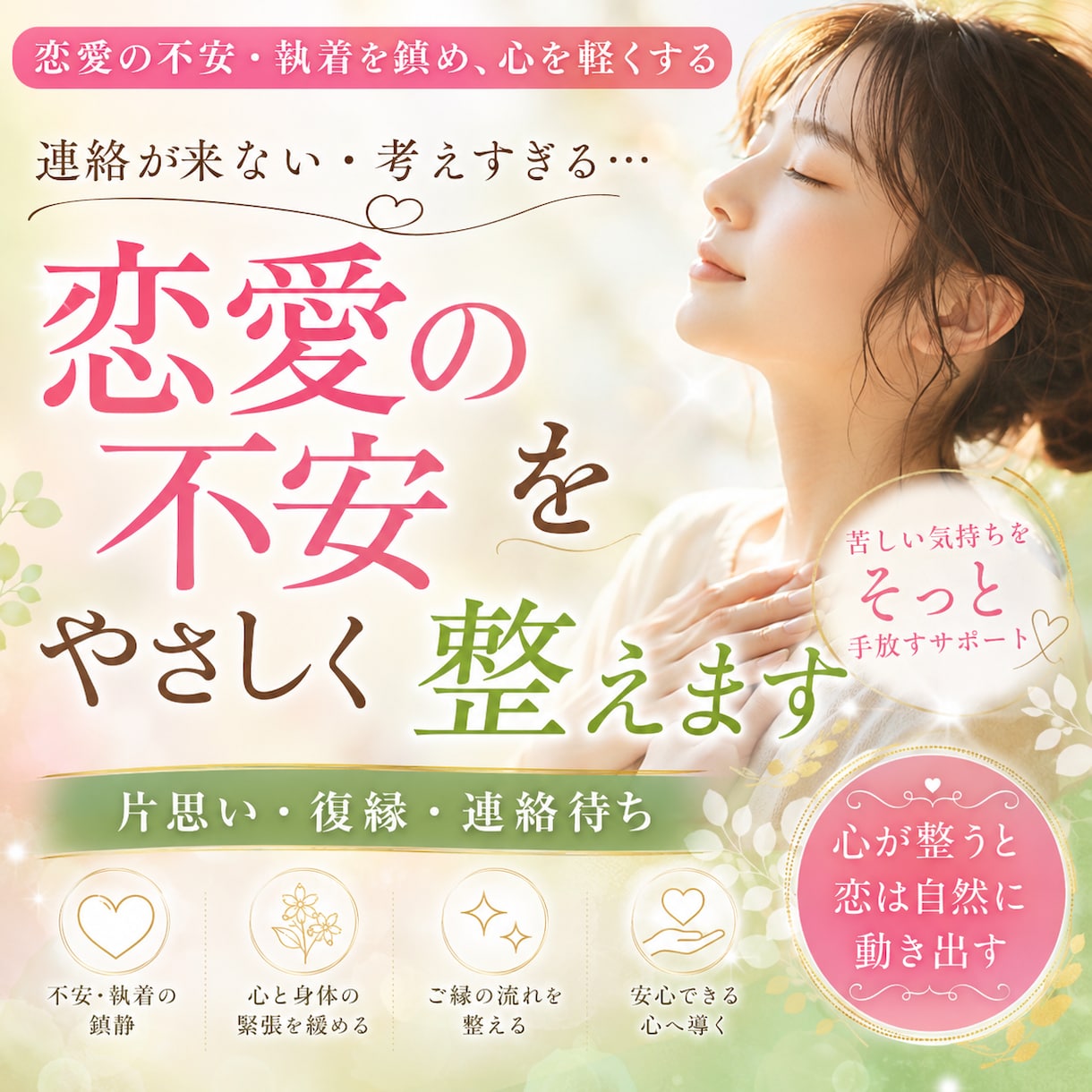 復縁・片思い・不倫・恋愛不安を優しく調整します 恋愛の不安を整え、ご縁が巡りやすい状態へ導きます。 イメージ1