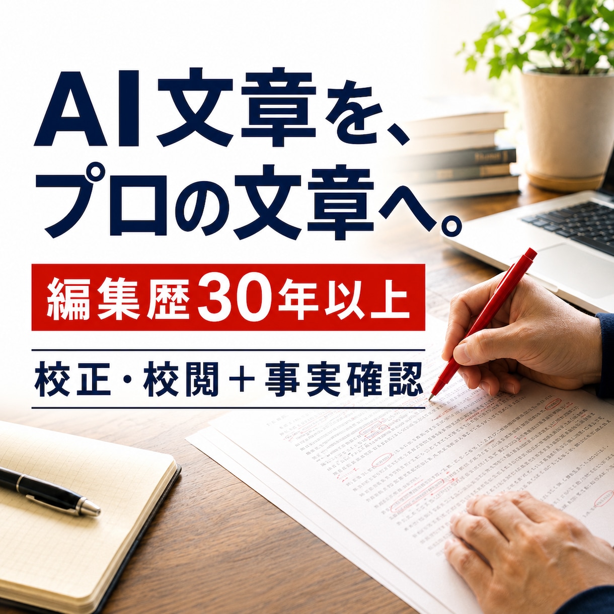 編集歴30年以上のプロがAI文章を校正・校閲します AIっぽさと事実誤認を直し、安心して公開できる文章へ イメージ1