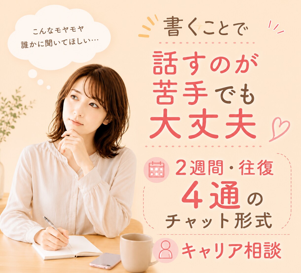 2週間チャットで転職・働き方の迷いを整理します 時間を気にせず書いて、働き方の迷いを整理するキャリア相談 イメージ3