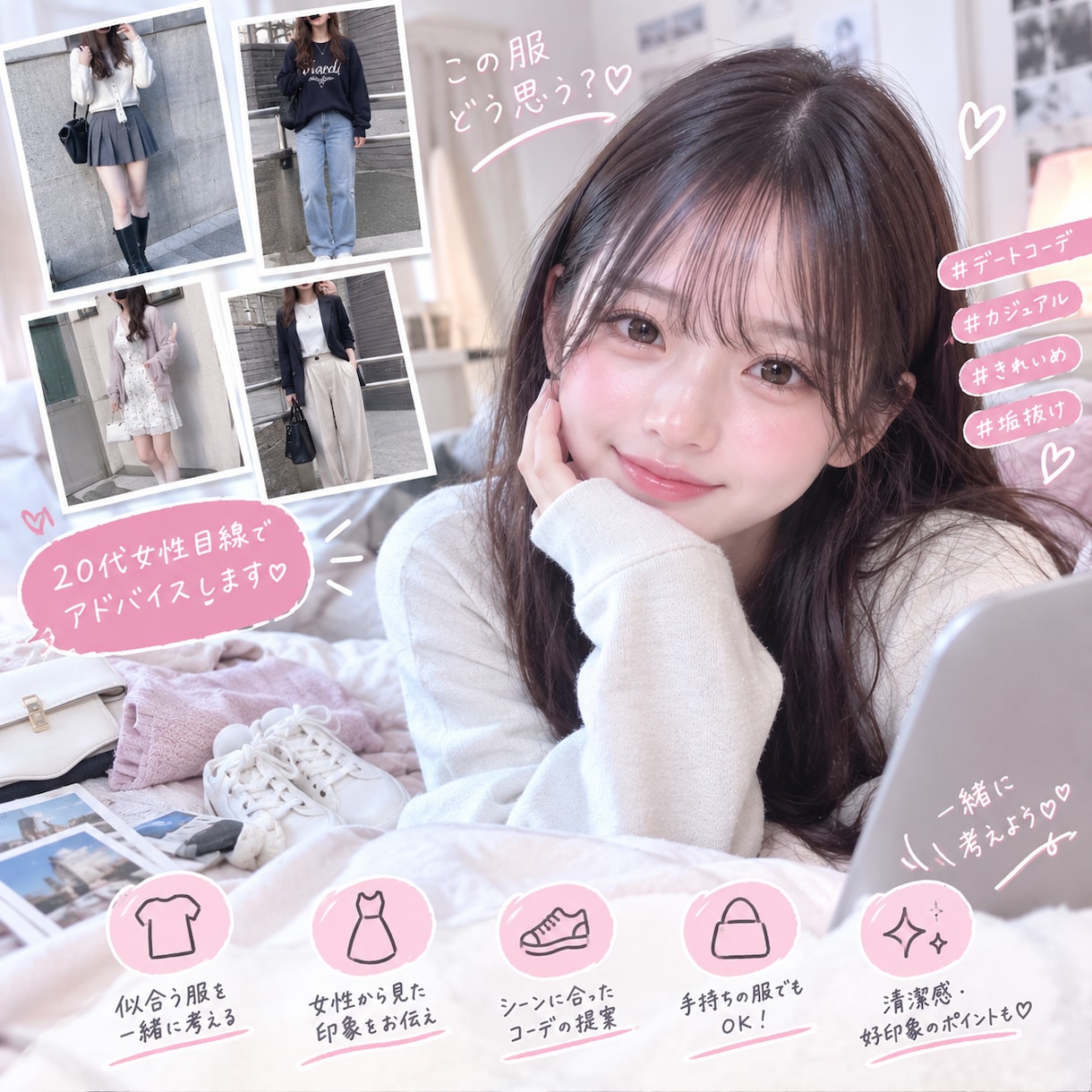 20代女性目線♡服装をチェック＆アドバイスします デート・お出かけ・普段着など、20代女性目線でチェック♡ イメージ1