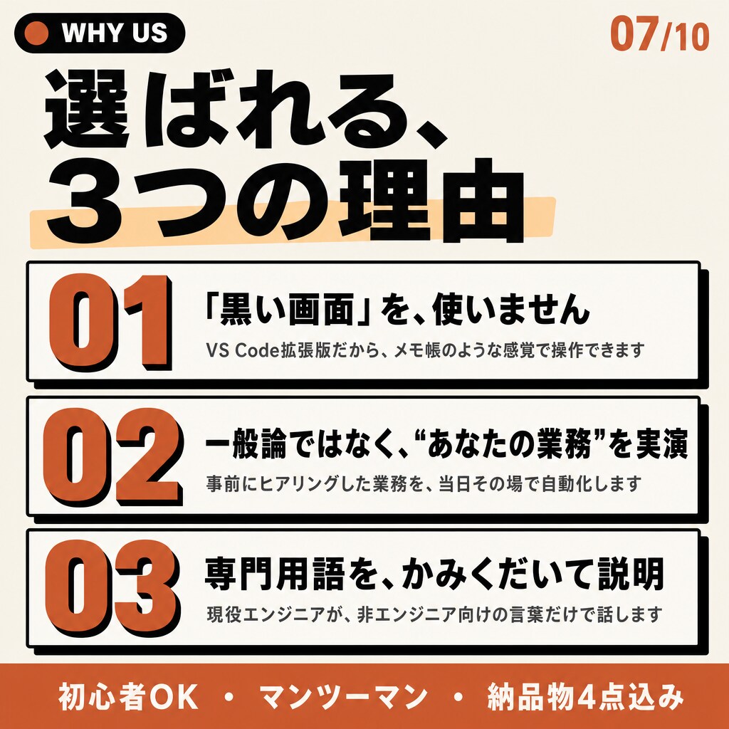 初心者大歓迎！ClaudeCodeを優しく教えます 黒い画面（ターミナル）なし・60分マンツーマンで業務を自動化 イメージ7