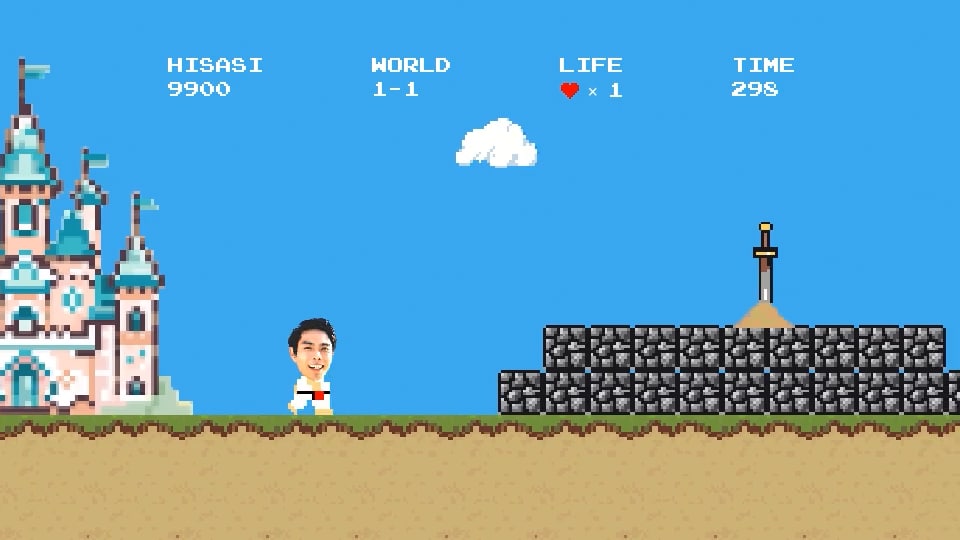 マリオのようなドット絵ゲーム結婚式OP動画作ります 実際にゲームを構築。顔写真とテキストだけの簡単依頼も可 イメージ5