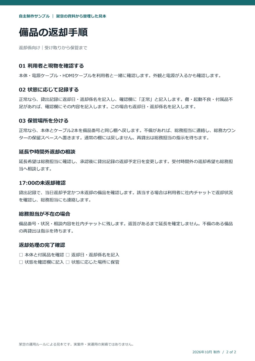 既存のメモや資料を業務手順書に整理します 引き継ぎ・新人教育に。手順と確認事項をWordに整理 イメージ3