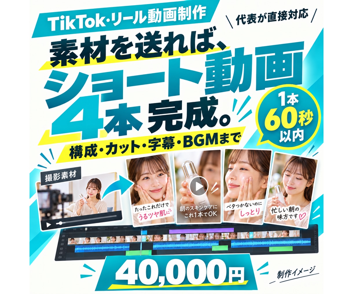 TikTok・リールのショート動画を制作します 支給素材から4本制作。構成・編集・字幕・BGMまで イメージ1