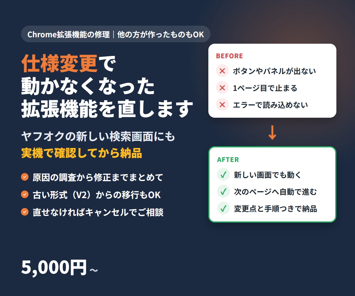 ヤフオク等の仕様変更で動かない拡張機能を直します 他の人が作ったツールもOK｜原因調査から修正・動作確認まで イメージ1