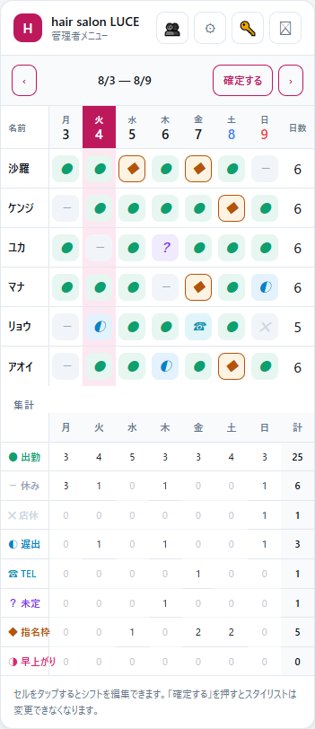 小さなお店のシフト管理システムを設置します LINEでのシフト調整を卒業。スマホで全員分が一目で イメージ2