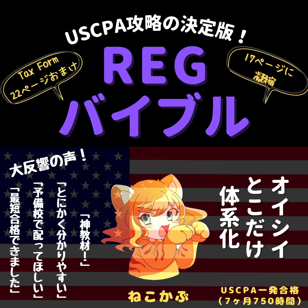 USCPA合格者がREG攻略ノートを販売します 7ヶ月でUSCPA全科目合格のノウハウを凝縮した完全攻略本 イメージ1