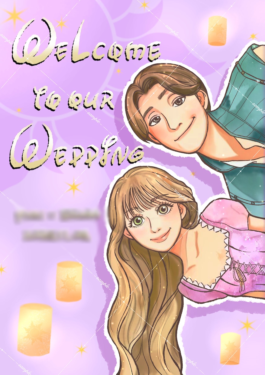 結婚式のウェルカムボード用イラストを描きます 海外アニメ風プリンセスイラストで結婚式の思い出作りのお手伝い イメージ2