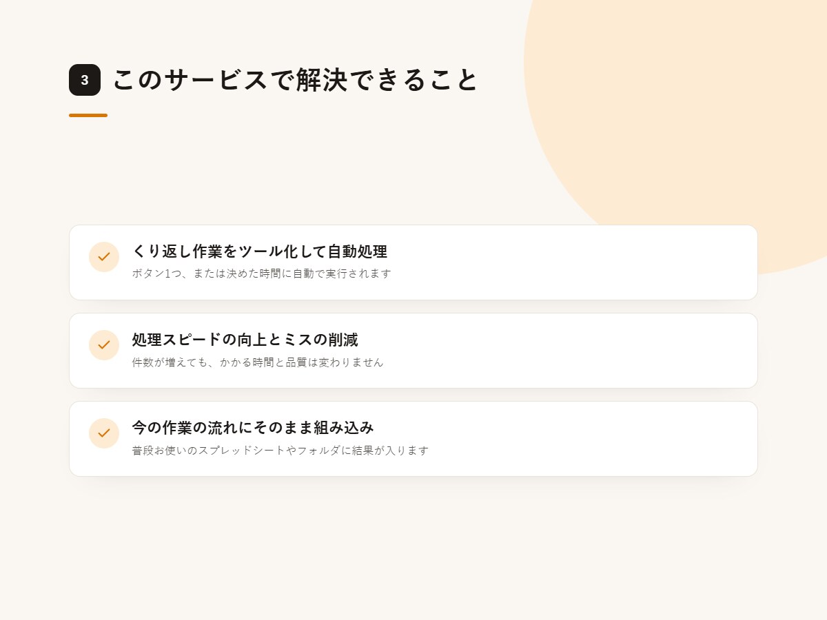 生成AIで業務を自動化するツールを作ります 要約・分類・転記などの手作業をまとめて自動化 イメージ3