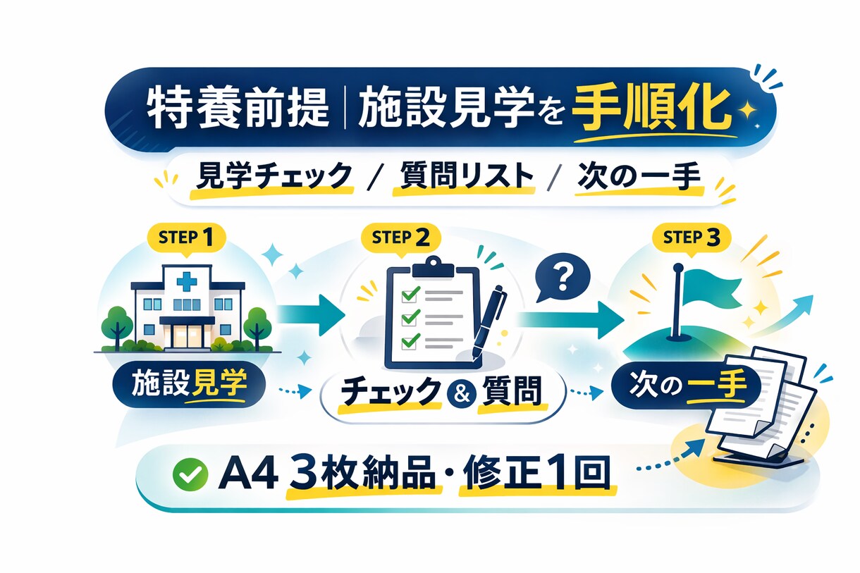 特養前提｜施設見学などの判断材料を作成します 見学チェック＋質問リスト＋次の一手（納品型） イメージ1