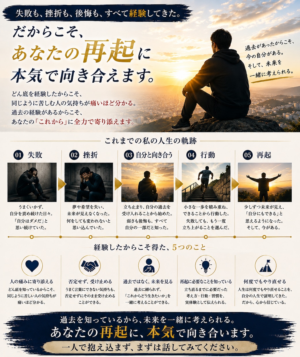 今ならまだ間に合う。ここからの再起を一緒に考えます どんなに遠回りしても、人生はここからやり直せる。 イメージ3