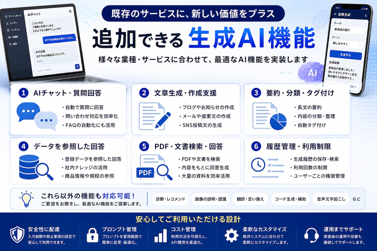 既存Webサービスに生成AI機能を追加します AIチャット・文章生成・要約・データ検索を既存システムへ実装 イメージ2