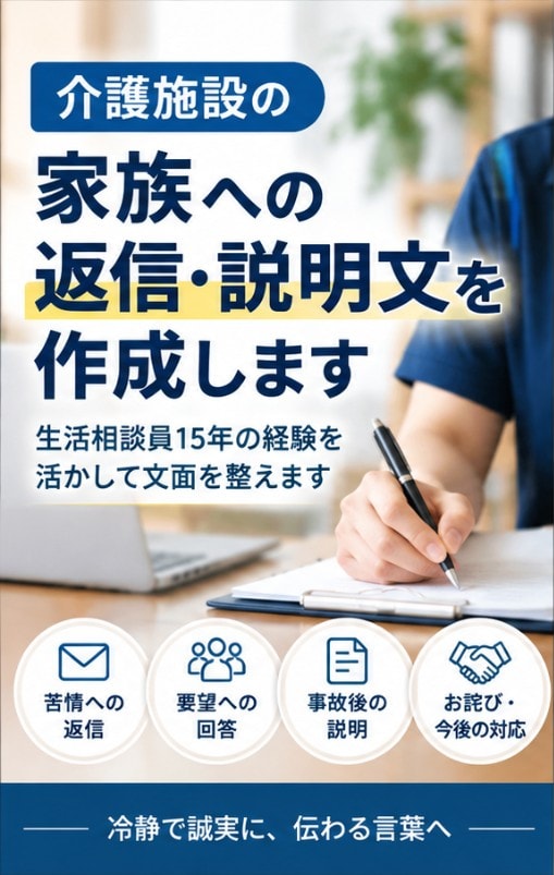 介護施設の家族への返信・説明文を作成します 生活相談員15年の経験を活かして文面を整えます イメージ1