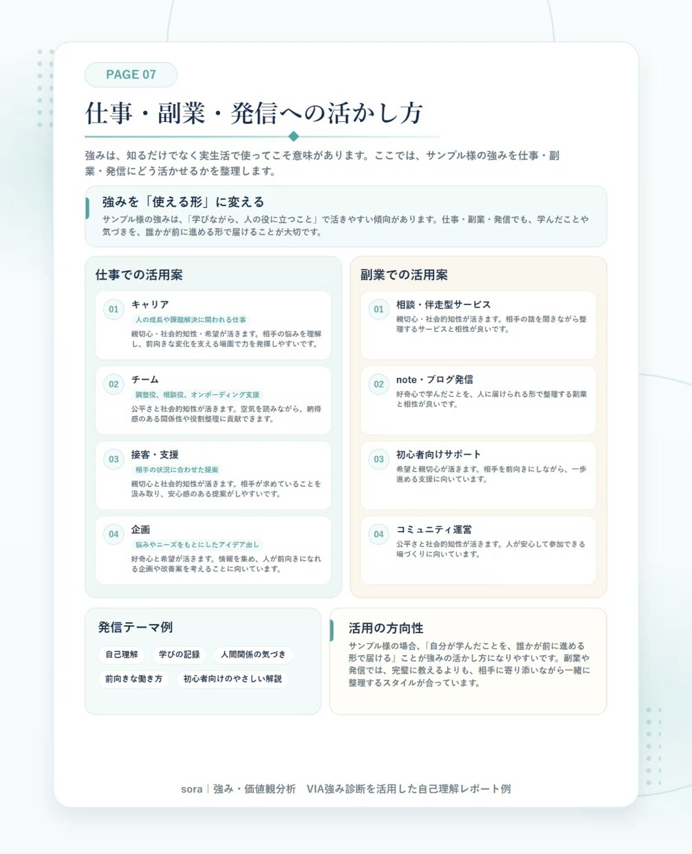 VIA強み診断の結果を仕事・副業の自分軸に整えます 強み・価値観・満たされる働き方をPDF風レポートで整理します イメージ8