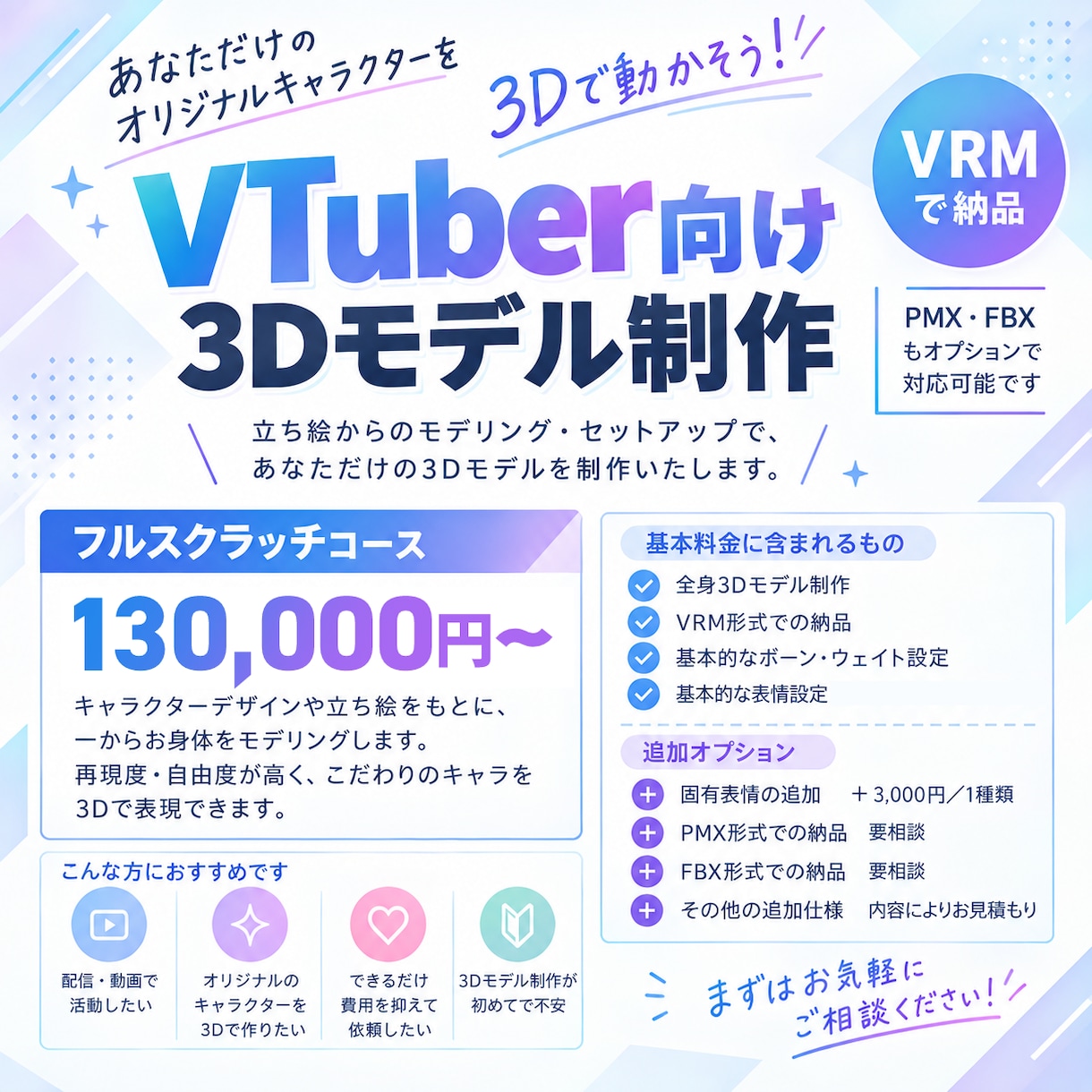 vtuberさん向け3Dモデル制作を致します モデルはフルスクラッチ！オプションで調整可能 イメージ1