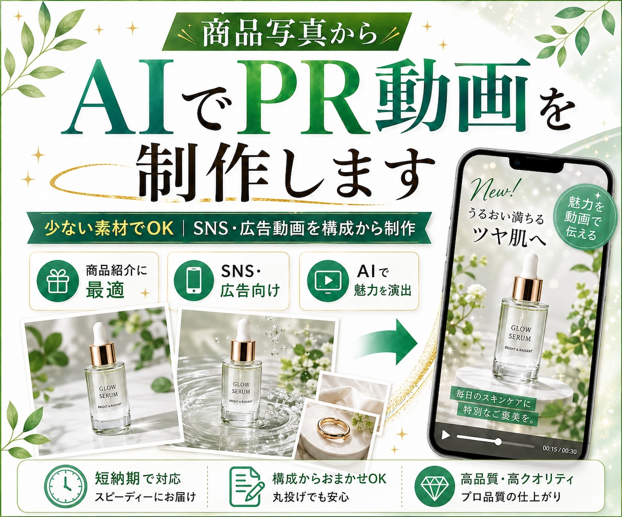 商品写真からAIでPR動画を制作します 素材が少なくてもOK｜SNS・広告用動画を制作します イメージ1