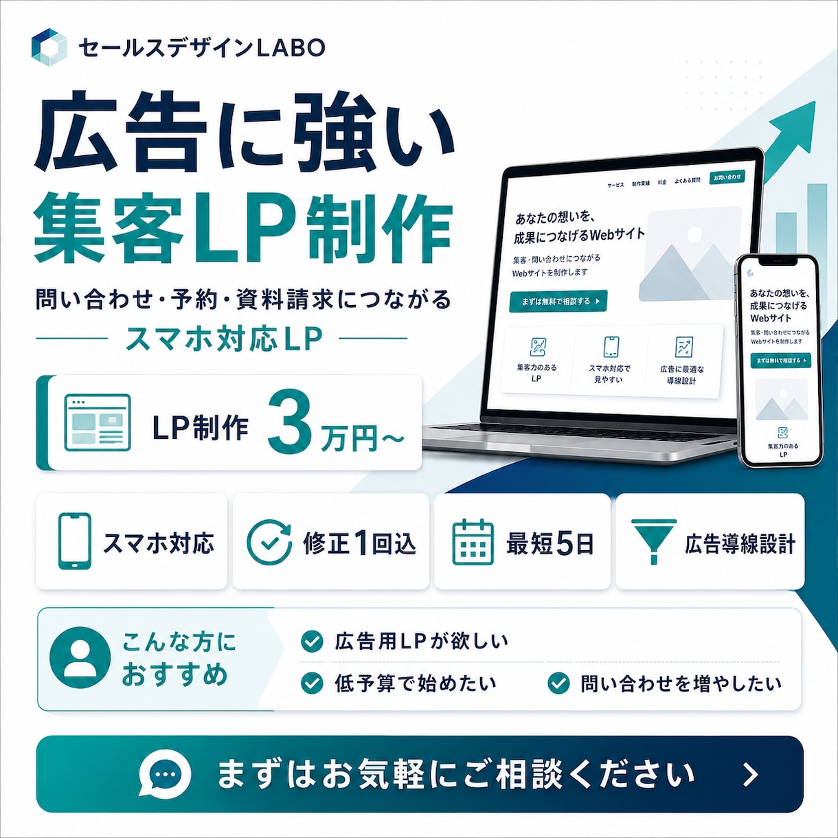 Web制作・HP作成・EC構築ます 広告に強い集客LPを3万円から制作します イメージ1