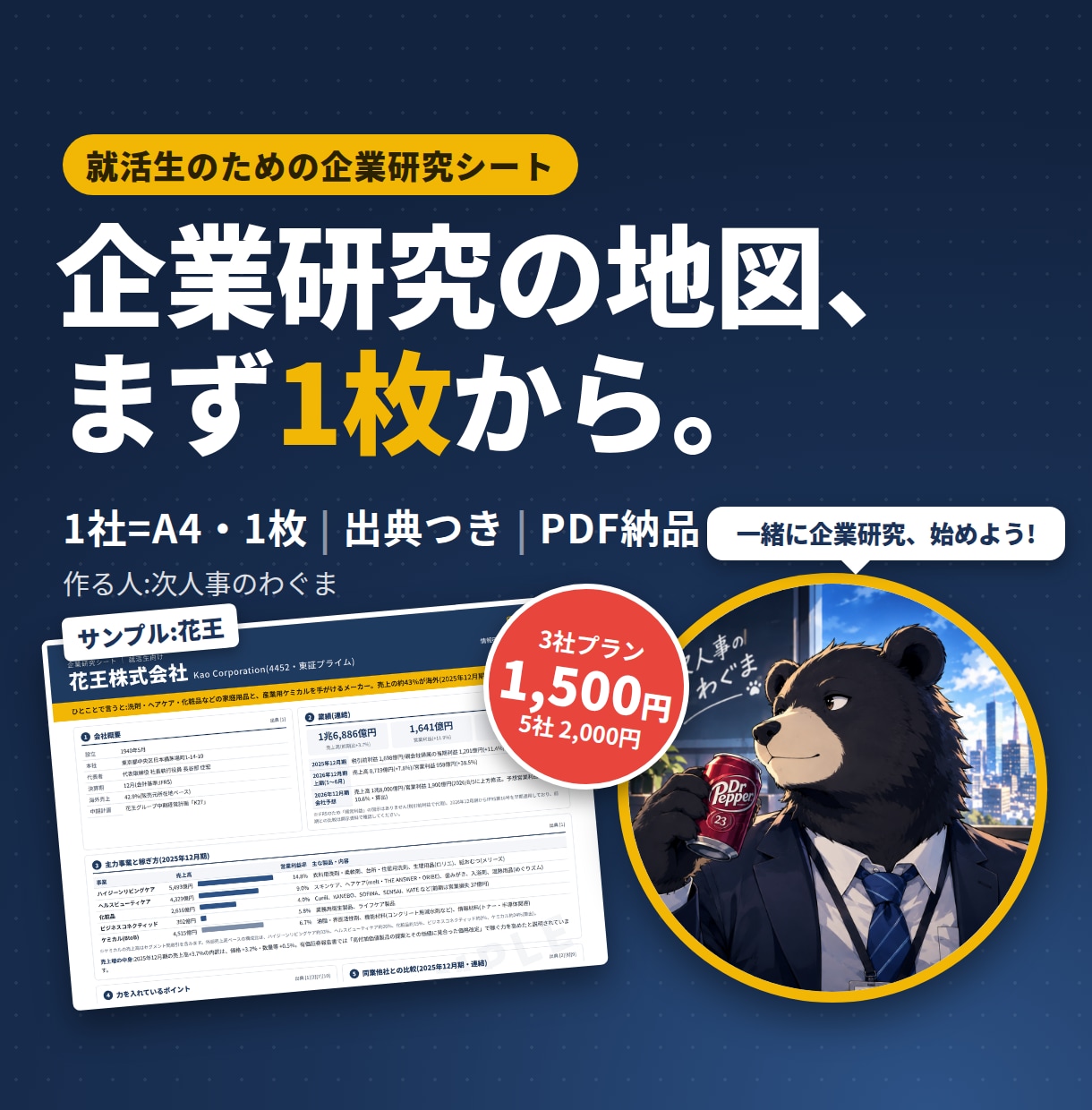 3社1,500円〜就活生向け企業研究手伝います 企業研究、まずは1枚から始めませんか イメージ1