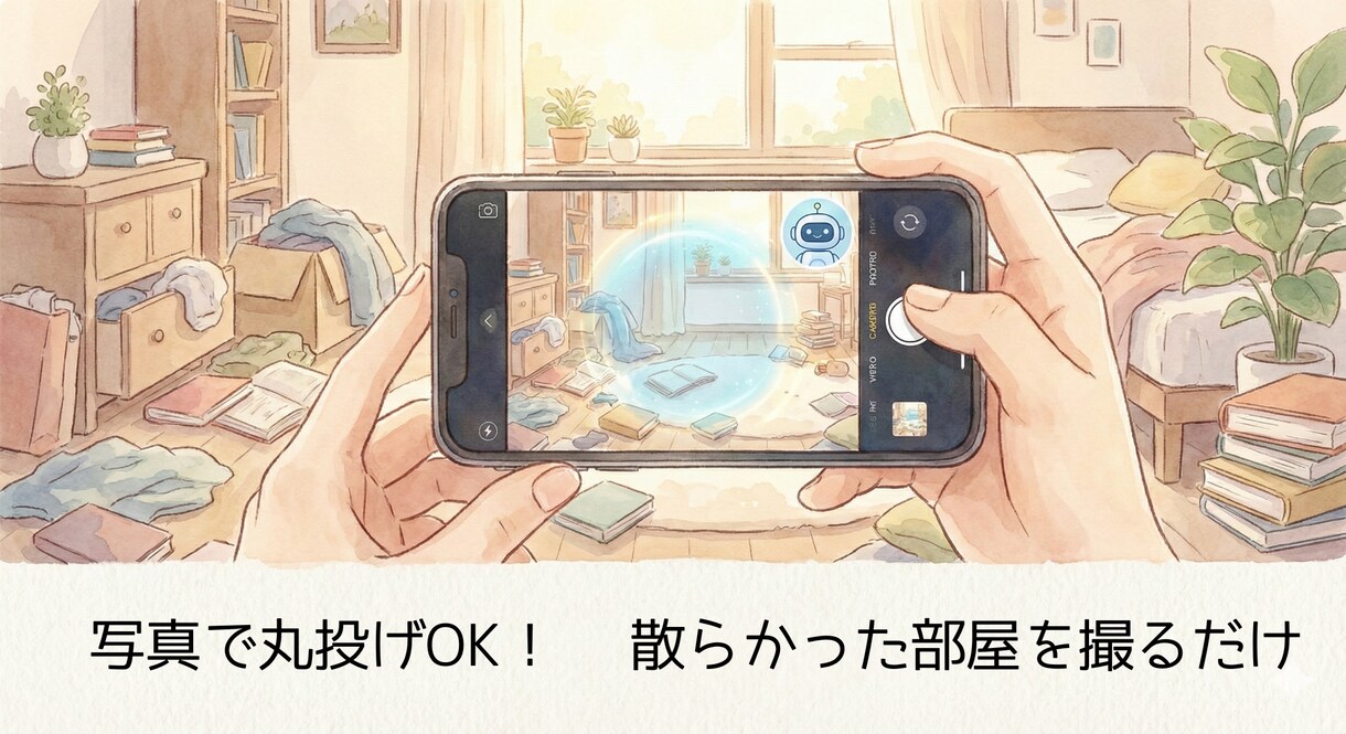 片付けをAIに丸投げ！写真や音声で利用できます 散らかった部屋の写真を送るだけ。あなた専用のお片付けコーチに イメージ1