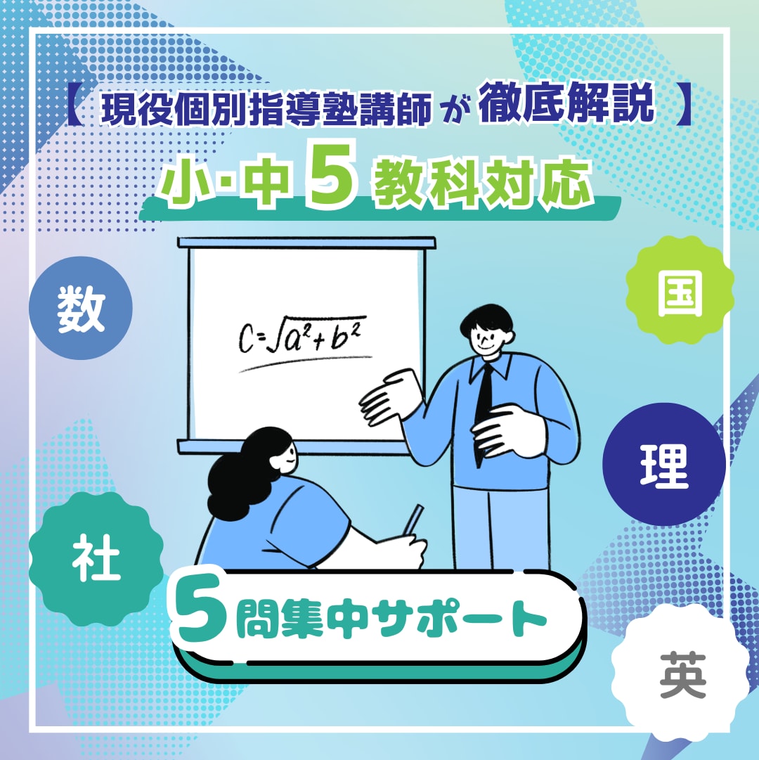 個別指導講師が教える！小中対応・5問集中解決します あなたの「わからない」をプロが納得いくまで徹底解説！ イメージ1