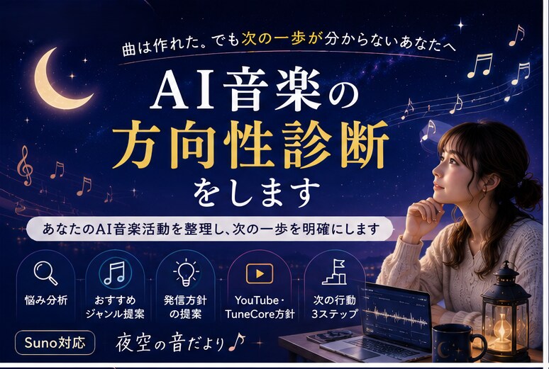 AI音楽の方向性診断をします 曲は作れた。でも次の一歩に迷うあなたへ イメージ1