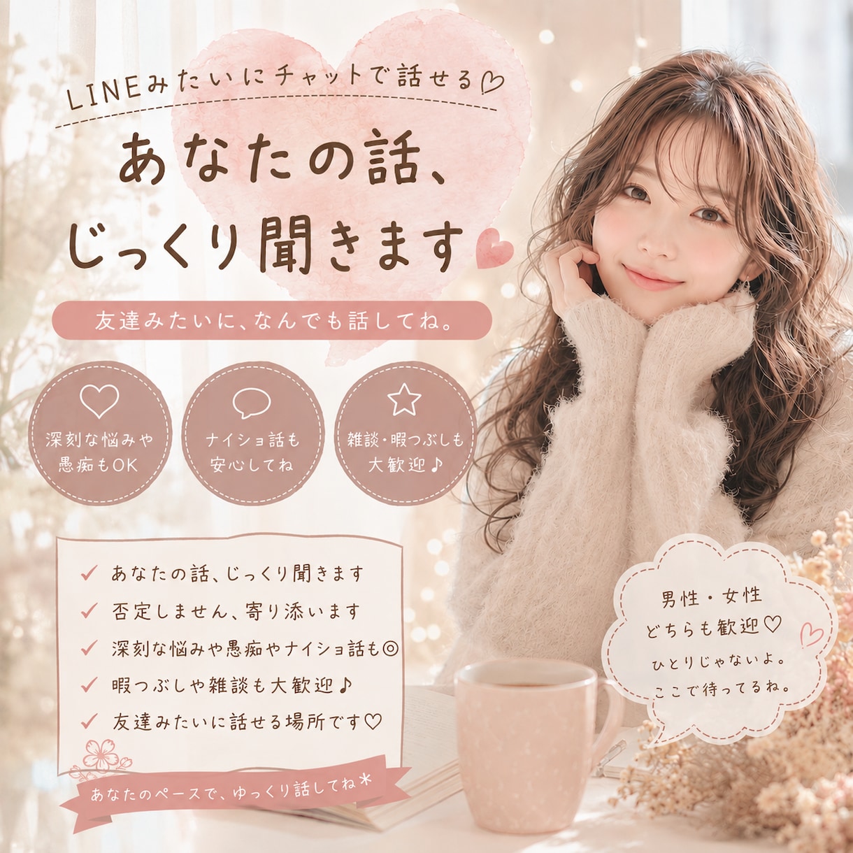 30分》悩み・愚痴・雑談・相談なんでも聞きます LINE感覚で◎ナイショ話も大歓迎！あなたの心に寄り添います イメージ2