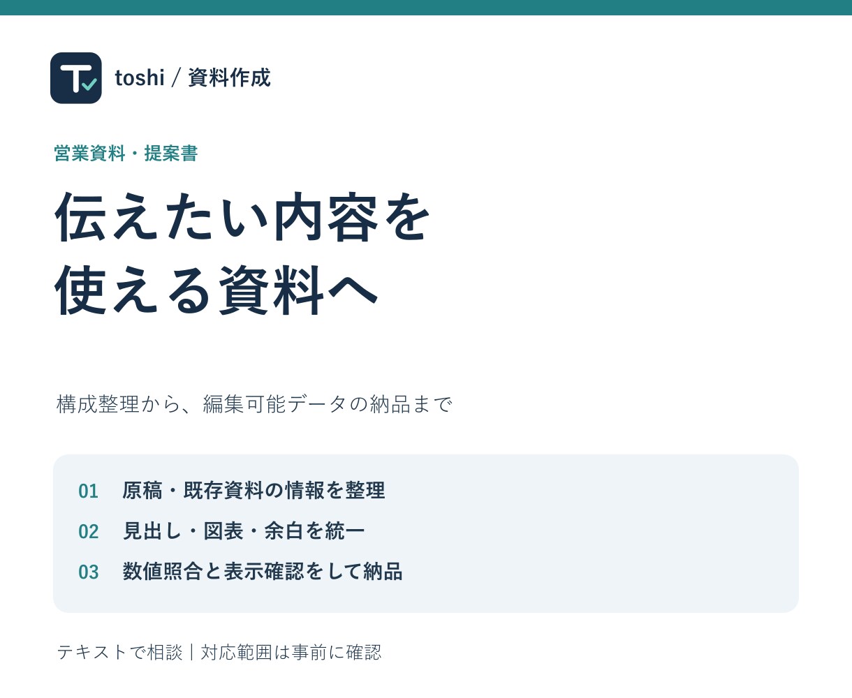 営業資料・提案書を読みやすく整えます 文章整理・図表・レイアウト修正から納品まで イメージ1