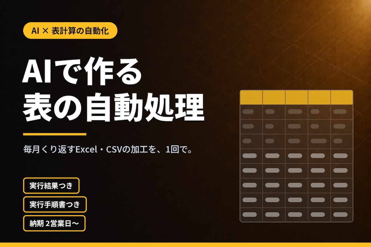 毎月のExcel作業、AIで自動化します AIで作る、毎月のExcel・CSV加工の自動化 イメージ1