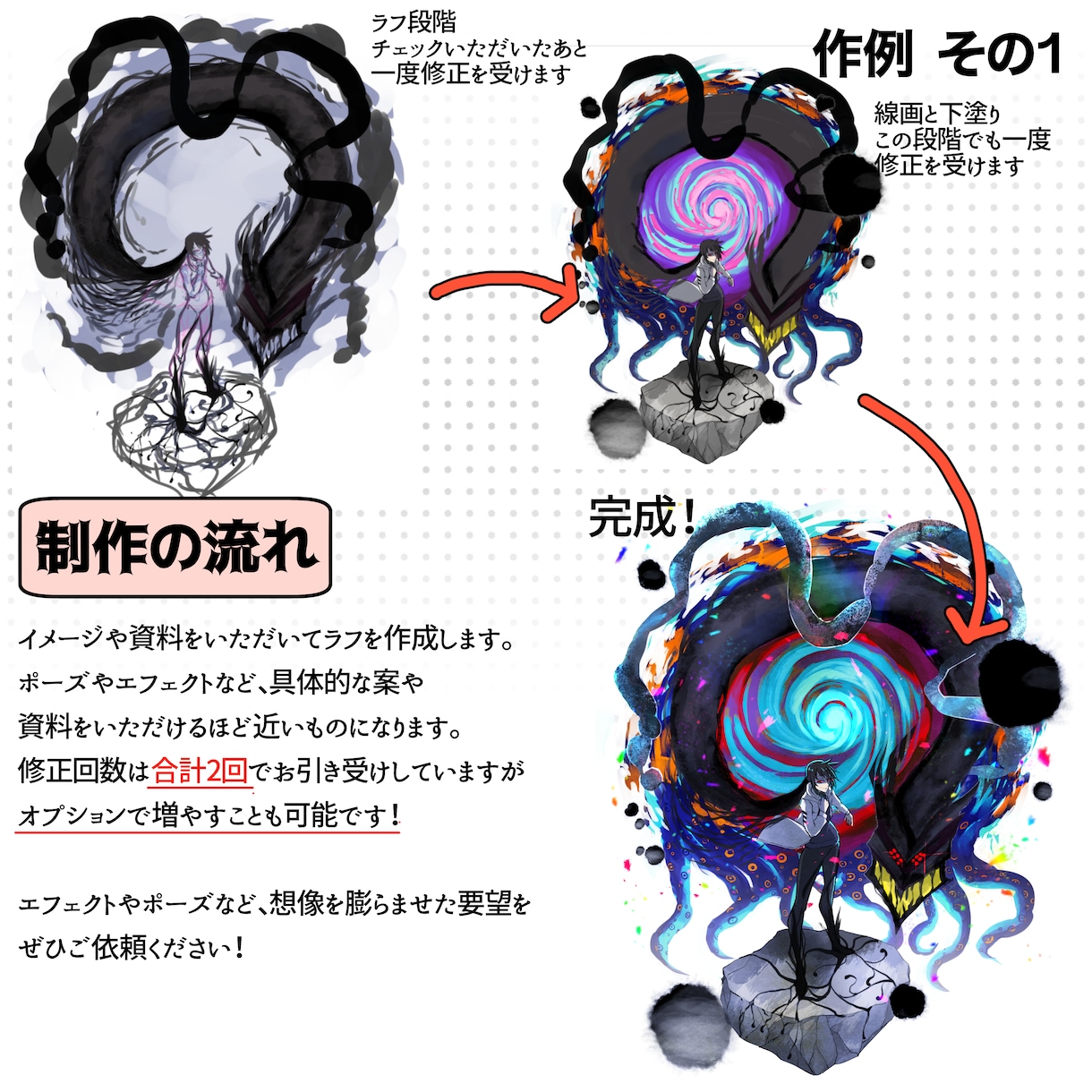 創作キャラの戦闘立ち絵描きます 様々なエフェクト対応します！かっこいい自キャラをお手元に イメージ2